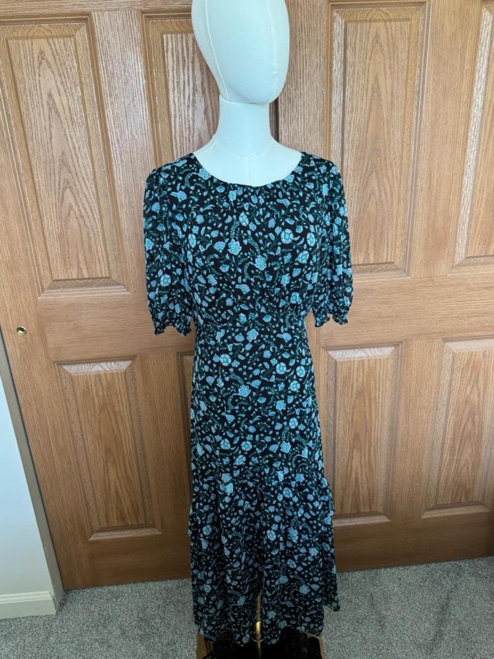 Draper James Black Maxi Dress with Teal Floral Print
